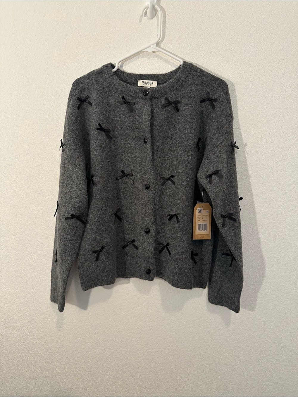 Tru Luxe Jeans Bow Cardigan, Medium